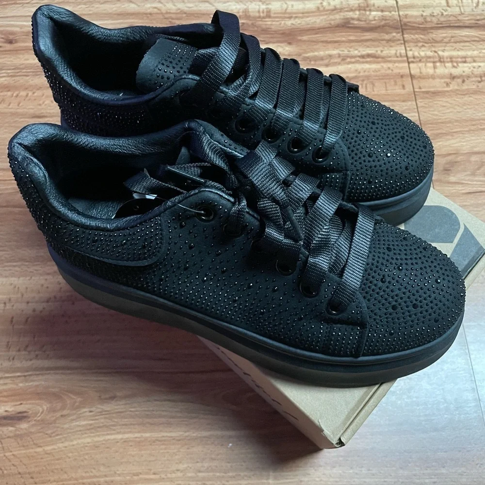 Black Rhinestones Women's Platform Sneakers Shoes London Rag